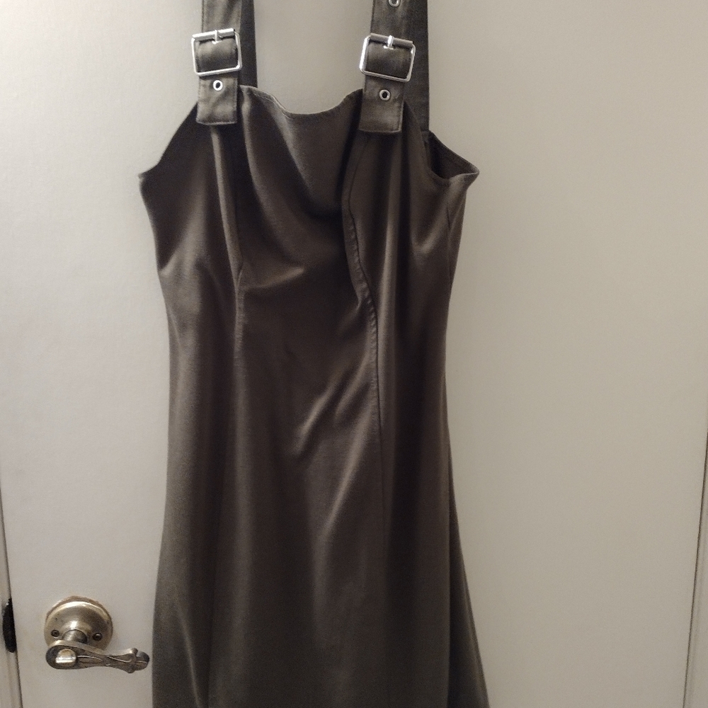 Army green buckle strap mini dress